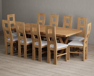 View Extending buckley 160cm solid oak dining table with 10 light grey natural chairs View Extending buckley 160cm solid oak dining table with 10 light grey natural chairs