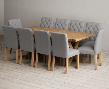 View Extending buckley 160cm solid oak dining table with 10 grey isabella chairs View Extending buckley 160cm solid oak dining table with 10 grey isabella chairs