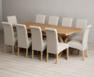 View Extending buckley 160cm solid oak dining table with 10 natural scroll back chairs View Extending buckley 160cm solid oak dining table with 10 natural scroll back chairs
