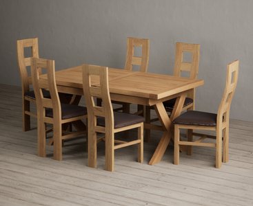 View Extending buckley 160cm solid oak dining table with 6 brown natural chairs View Extending buckley 160cm solid oak dining table with 6 brown natural chairs