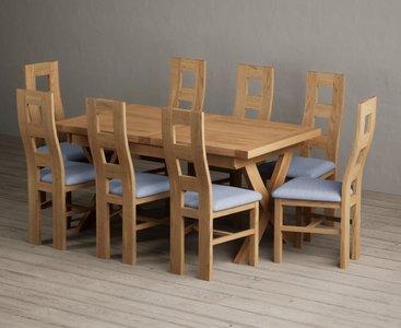 View Extending buckley 160cm solid oak dining table with 8 blue natural chairs View Extending buckley 160cm solid oak dining table with 8 blue natural chairs