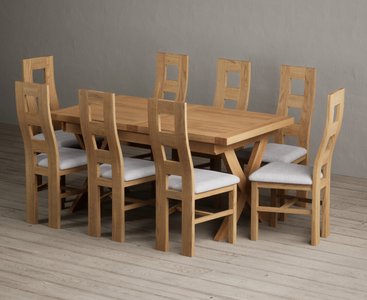 View Extending buckley 160cm solid oak dining table with 8 light grey natural chairs View Extending buckley 160cm solid oak dining table with 8 light grey natural chairs