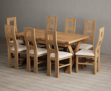 View Extending buckley 160cm solid oak dining table with 8 linen natural chairs View Extending buckley 160cm solid oak dining table with 8 linen natural chairs