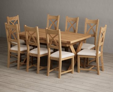 View Extending buckley 160cm solid oak dining table with 8 linen natural solid oak chairs View Extending buckley 160cm solid oak dining table with 8 linen natural solid oak chairs