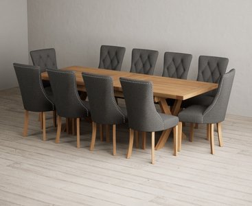 View Extending buckley 200cm solid oak dining table with 10 grey beatrix chairs View Extending buckley 200cm solid oak dining table with 10 grey beatrix chairs