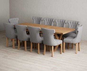 View Extending buckley 200cm solid oak dining table with 10 grey clara chairs View Extending buckley 200cm solid oak dining table with 10 grey clara chairs