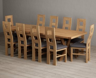 View Extending buckley 200cm solid oak dining table with 10 charcoal grey natural chairs View Extending buckley 200cm solid oak dining table with 10 charcoal grey natural chairs