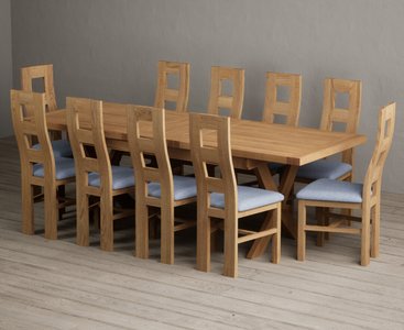 View Extending buckley 200cm solid oak dining table with 10 blue natural chairs View Extending buckley 200cm solid oak dining table with 10 blue natural chairs