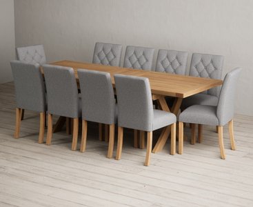 View Extending buckley 200cm solid oak dining table with 10 grey isabella chairs View Extending buckley 200cm solid oak dining table with 10 grey isabella chairs