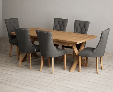 View Extending buckley 200cm solid oak dining table with 6 grey beatrix chairs View Extending buckley 200cm solid oak dining table with 6 grey beatrix chairs