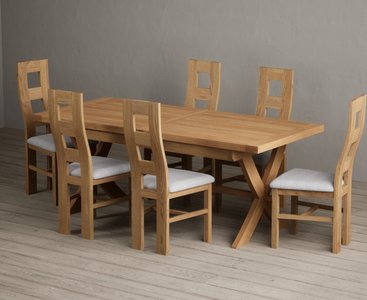 View Extending buckley 200cm solid oak dining table with 6 light grey natural chairs View Extending buckley 200cm solid oak dining table with 6 light grey natural chairs