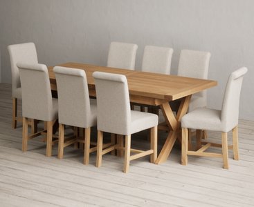 View Extending buckley 200cm solid oak dining table with 8 natural braced chairs View Extending buckley 200cm solid oak dining table with 8 natural braced chairs