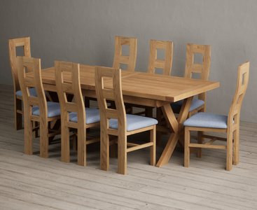 View Extending buckley 200cm solid oak dining table with 8 blue natural chairs View Extending buckley 200cm solid oak dining table with 8 blue natural chairs
