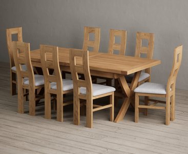 View Extending buckley 200cm solid oak dining table with 8 light grey natural chairs View Extending buckley 200cm solid oak dining table with 8 light grey natural chairs
