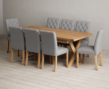 View Extending buckley 200cm solid oak dining table with 8 grey isabella chairs View Extending buckley 200cm solid oak dining table with 8 grey isabella chairs