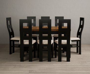 View Extending buxton 140cm oak and black painted dining table with 8 linen painted chairs View Extending buxton 140cm oak and black painted dining table with 8 linen painted chairs