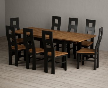 View Extending buxton 140cm oak and black painted dining table with 8 rustic oak painted chairs View Extending buxton 140cm oak and black painted dining table with 8 rustic oak painted chairs
