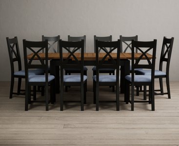 View Extending buxton 140cm oak and black painted dining table with 10 blue painted chairs View Extending buxton 140cm oak and black painted dining table with 10 blue painted chairs