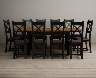 View Extending buxton 140cm oak and black painted dining table with 10 brown painted chairs View Extending buxton 140cm oak and black painted dining table with 10 brown painted chairs