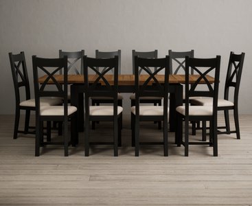View Extending buxton 140cm oak and black painted dining table with 10 linen painted chairs View Extending buxton 140cm oak and black painted dining table with 10 linen painted chairs
