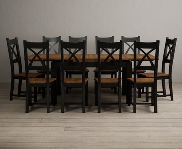 View Extending buxton 140cm oak and black painted dining table with 10 rustic oak painted chairs View Extending buxton 140cm oak and black painted dining table with 10 rustic oak painted chairs