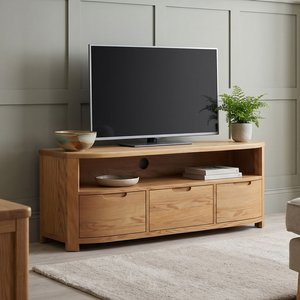 Somerton curved solid oak large tv unit