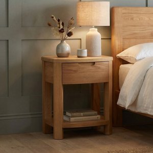 View Somerton curved solid oak 1 drawer bedside chest View Somerton curved solid oak 1 drawer bedside chest