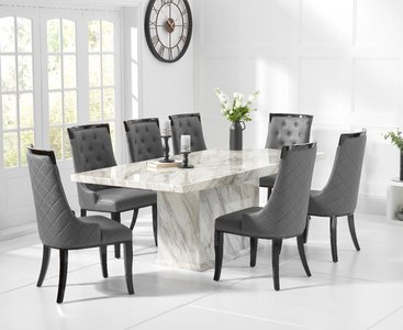 View Marino 220cm marble dining table with 12 cream francesca chairs View Marino 220cm marble dining table with 12 cream francesca chairs