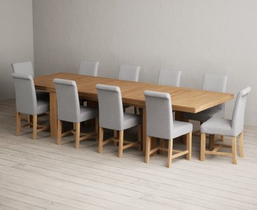 View Extending callington 230cm oak dining table with 10 grey braced chairs View Extending callington 230cm oak dining table with 10 grey braced chairs