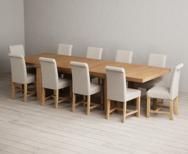 View Extending callington 230cm oak dining table with 10 natural braced chairs View Extending callington 230cm oak dining table with 10 natural braced chairs