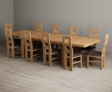 View Extending callington 230cm oak dining table with 10 brown natural chairs View Extending callington 230cm oak dining table with 10 brown natural chairs