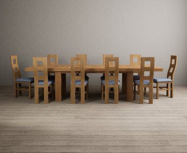 View Extending callington 230cm oak dining table with 10 blue natural chairs View Extending callington 230cm oak dining table with 10 blue natural chairs