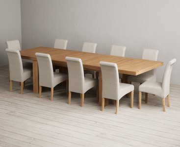 View Extending callington 230cm oak dining table with 10 natural scroll back chairs View Extending callington 230cm oak dining table with 10 natural scroll back chairs