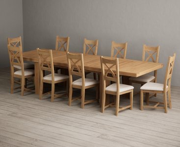View Extending callington 230cm oak dining table with 10 linen natural solid oak chairs View Extending callington 230cm oak dining table with 10 linen natural solid oak chairs