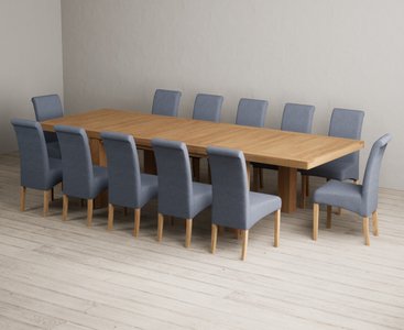 View Extending callington 230cm oak dining table with 12 blue scroll back chairs View Extending callington 230cm oak dining table with 12 blue scroll back chairs