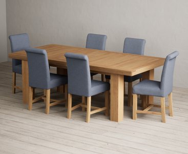 View Extending callington 230cm oak dining table with 6 blue braced chairs View Extending callington 230cm oak dining table with 6 blue braced chairs