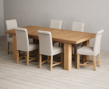 View Extending callington 230cm oak dining table with 6 natural braced chairs View Extending callington 230cm oak dining table with 6 natural braced chairs