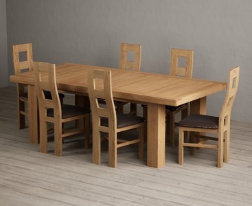 View Extending callington 230cm oak dining table with 6 brown natural chairs View Extending callington 230cm oak dining table with 6 brown natural chairs
