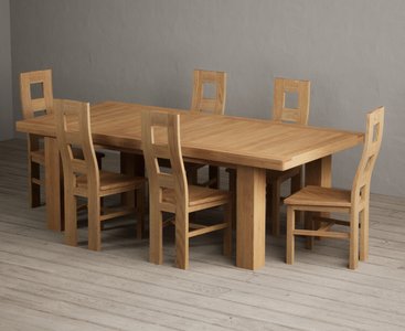 Photo of extending callington 230cm oak dining table with 6 oak natural chairs