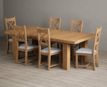 View Extending callington 230cm oak dining table with 6 light grey natural solid oak chairs View Extending callington 230cm oak dining table with 6 light grey natural solid oak chairs