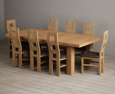 View Extending callington 230cm oak dining table with 8 brown natural chairs View Extending callington 230cm oak dining table with 8 brown natural chairs