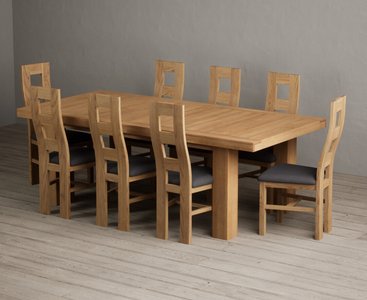 View Extending callington 230cm oak dining table with 8 charcoal grey natural chairs View Extending callington 230cm oak dining table with 8 charcoal grey natural chairs