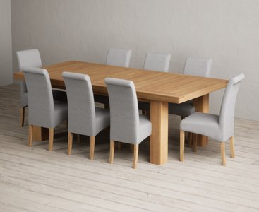 View Extending callington 230cm oak dining table with 8 grey scroll back chairs View Extending callington 230cm oak dining table with 8 grey scroll back chairs