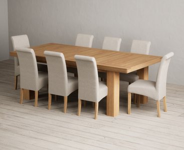 View Extending callington 230cm oak dining table with 8 natural scroll back chairs View Extending callington 230cm oak dining table with 8 natural scroll back chairs