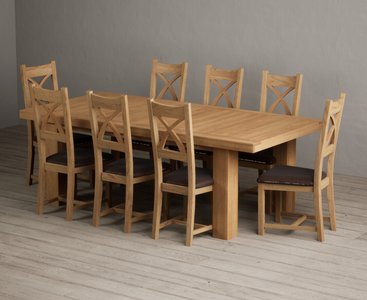 View Extending callington 230cm oak dining table with 8 brown natural solid oak chairs View Extending callington 230cm oak dining table with 8 brown natural solid oak chairs
