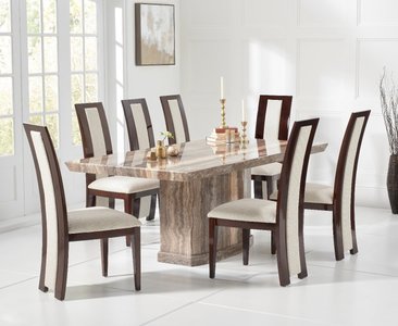 View Carvelle 200cm brown pedestal marble dining table with 6 brown novara chairs View Carvelle 200cm brown pedestal marble dining table with 6 brown novara chairs