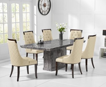 View Crema 160cm grey marble dining table with 8 cream francesca chairs View Crema 160cm grey marble dining table with 8 cream francesca chairs