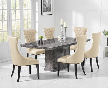 View Carvelle 160cm dark grey pedestal marble dining table with 8 cream sophia chairs View Carvelle 160cm dark grey pedestal marble dining table with 8 cream sophia chairs