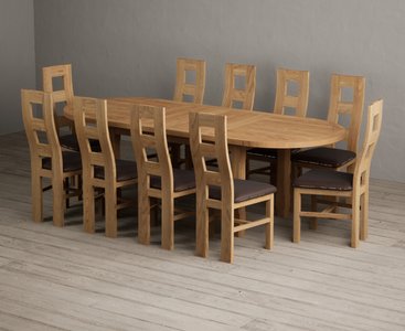 View Extending caversham oak oval dining table with 10 brown natural chairs View Extending caversham oak oval dining table with 10 brown natural chairs
