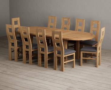 View Extending caversham oak oval dining table with 10 charcoal grey natural chairs View Extending caversham oak oval dining table with 10 charcoal grey natural chairs